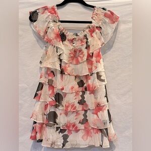 NWT - White House Black Market Sleeveless Tiered Ruffle Floral Blouse